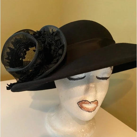 Beautifully Stylish Black Wool Church Dress Hat by Sylvia Sylvia St Louis Hat - Etsy main image 4